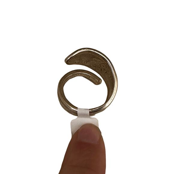 Wrap Style Floral Size 9 Sterling Silver Plated Spoon Ring - Picture 3 of 6